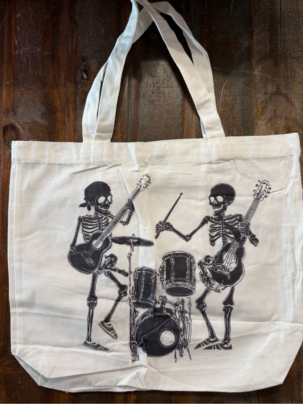 Skeleton Rock Band Canvas Tote Bag Halloween Trick or Treat Sack NWOT
